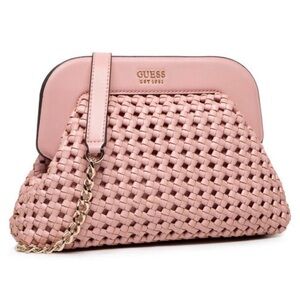 Guess Sicilia Blush Woven Frame Clutch Pink with Crossbody Strap